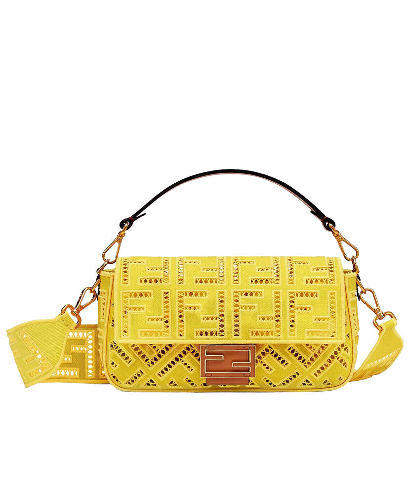 Fendi Baguette FF Canvas Handbag 8BR600 Yellow